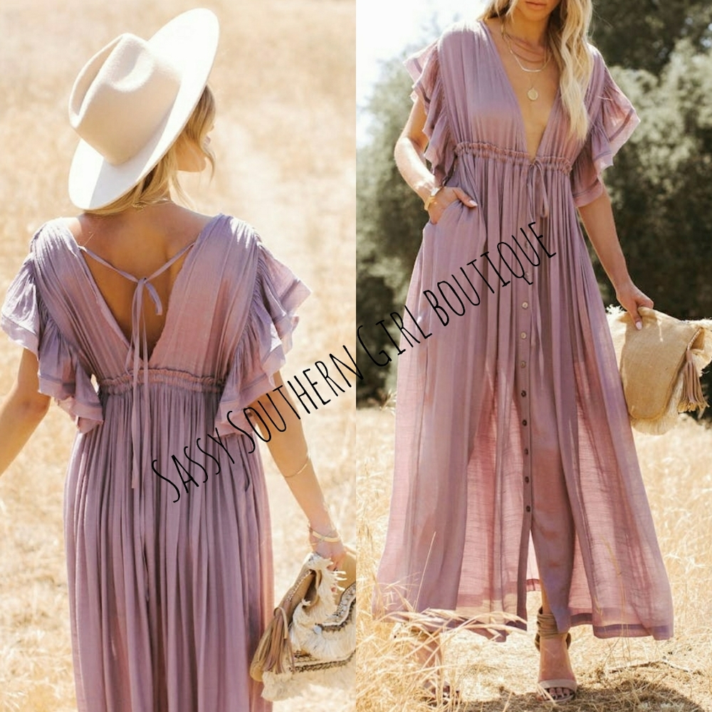 🆕⭐ Boho Blush Mauve pink flowy button down maxi dress - Picture 10 of 14